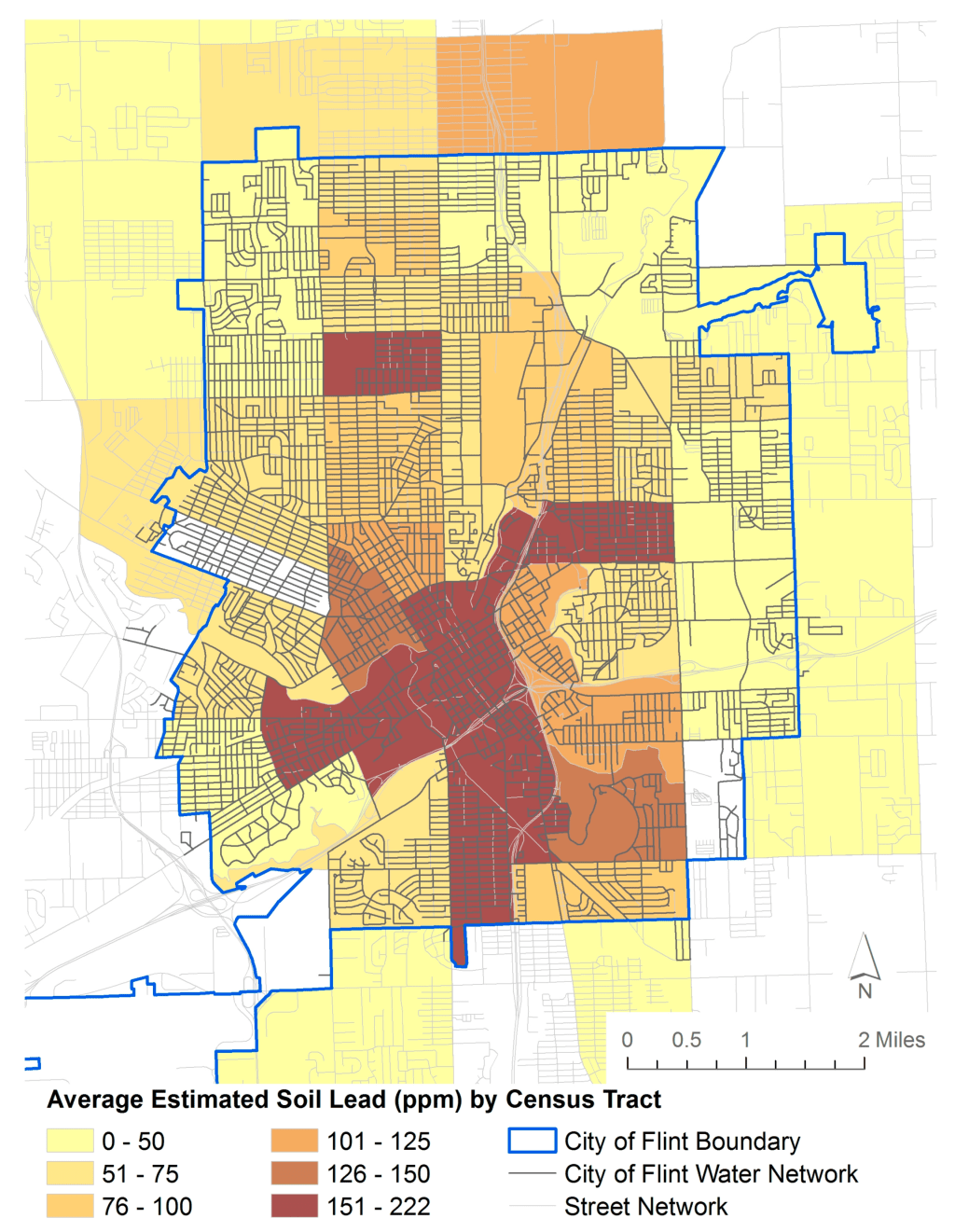 Map: Soil Lead Concentration in Flint&nbsp;2011-2015