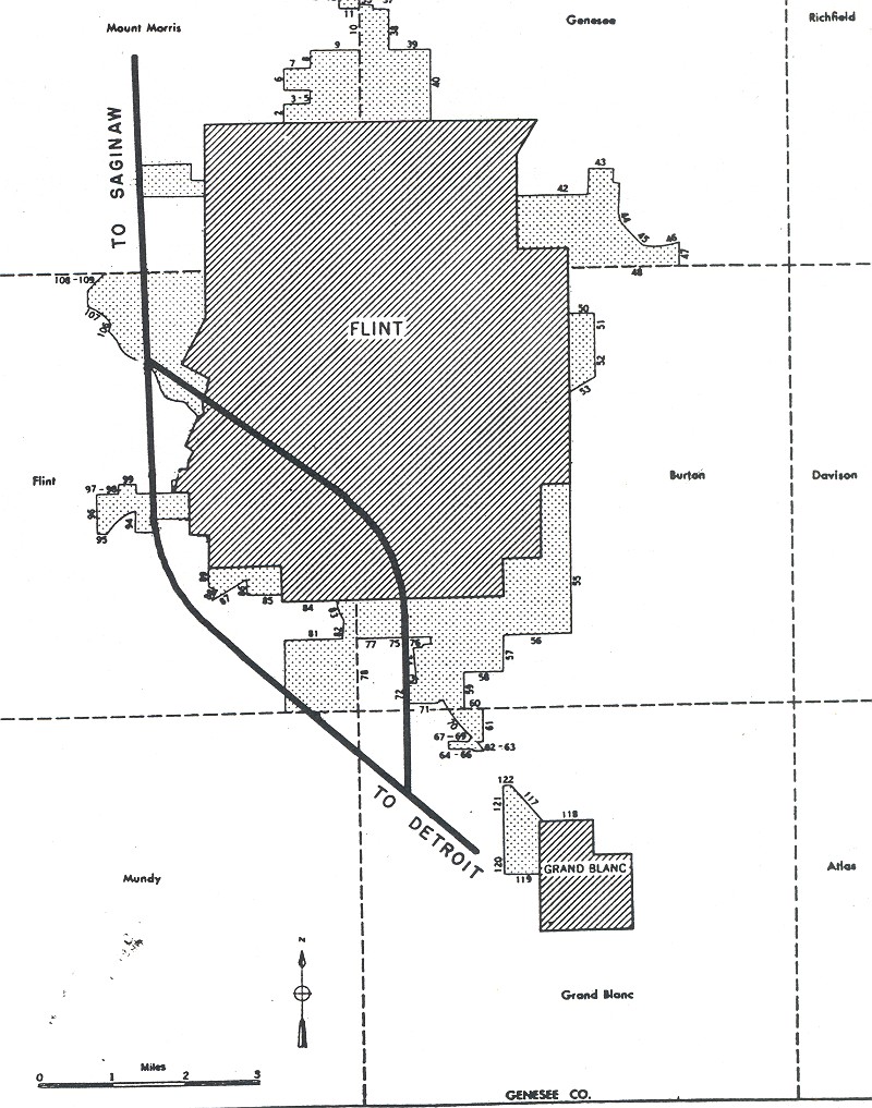 Map: Interstate Highways in Flint&nbsp;1955